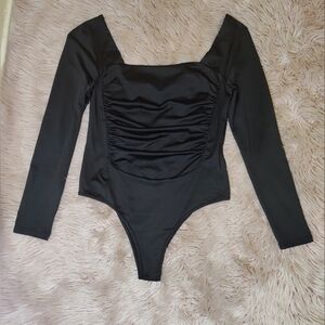 Lilycoco Women's Sexy Square Neck Bodysuit Long Sleeve